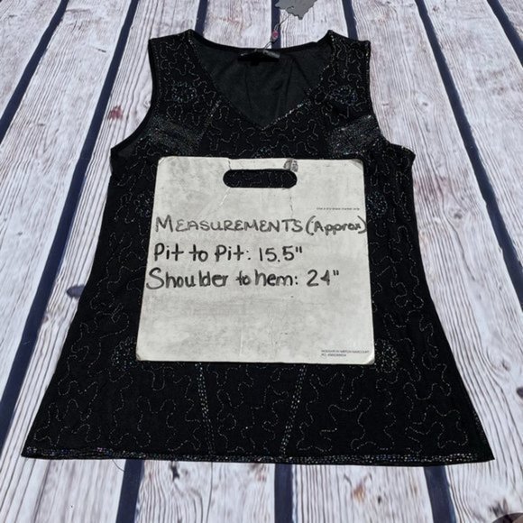 PRETTY ANGEL Black Iridescent Beaded Silk Tank S/M - Picture 10 of 10